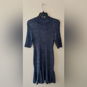 London Times Women's Mock Neck Fit and Flare Dress In Blue New Years Holiday